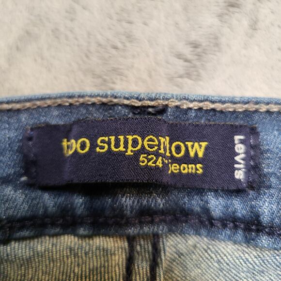 Levis 524 Too Superlow Jeans Womens 9M Blue Low Rise Stretch Straight Leg Denim - Picture 3 of 11